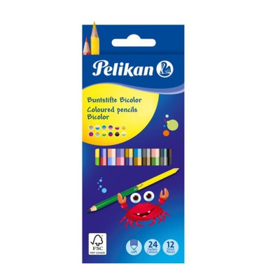 Pelikan värvipliiats, kahe otsaga, 12 tk, 24 värvi, ümar