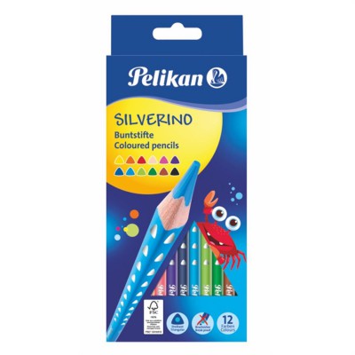 Pelikan värvipliiats, Silverino, kolmnurkne, SOFT, peenike, 12 värvi