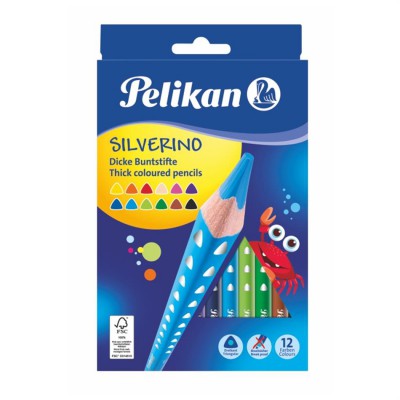 Pelikan värvipliiats, Silverino, kolmnurkne, SOFT, jäme, 12 värvi