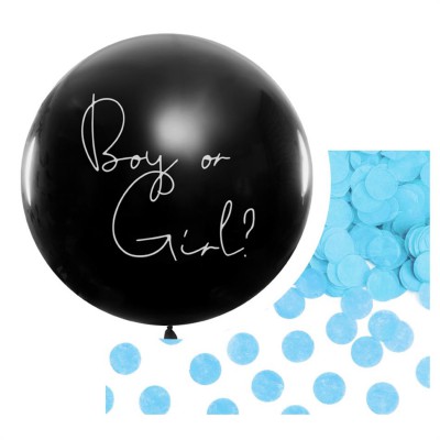 PartyDeco õhupall, 1 m / Boy or Girl? sininste konfettidega